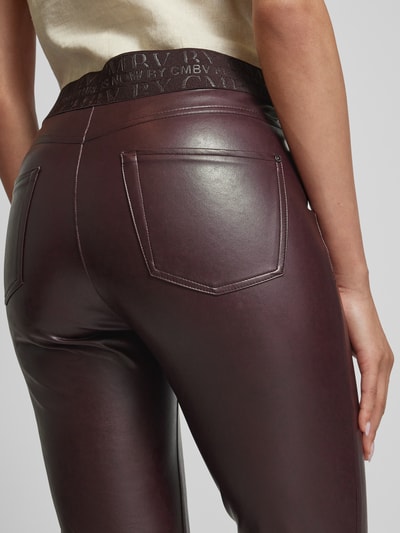 Cambio Regular fit leren broek met elastische band met label Aubergine - 3