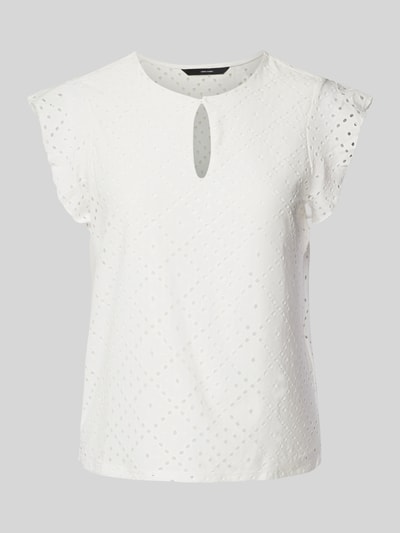 Vero Moda Regular Fit T-Shirt mit Lochstickerei Modell 'TASSA' Weiss 2