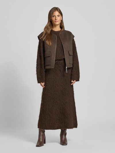 Jake*s Collection Gebreide rok met elastische band Donkerbruin - 1