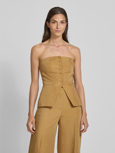 Jake*s Cocktail Bandeautop met doorknoopsluiting Mosterdgeel - 4