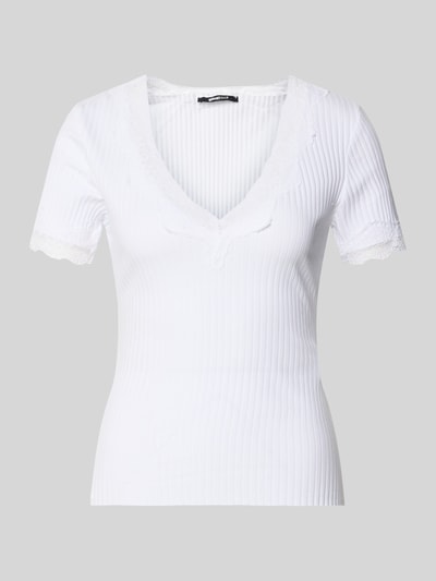 Gina Tricot T-Shirt in Ripp-Optik mit Spitzenbesatz Weiss 1