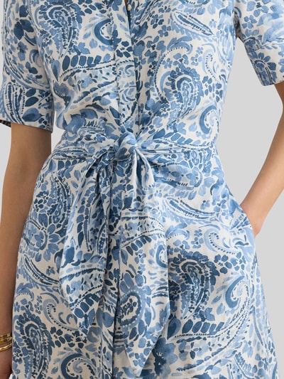 Lauren Ralph Lauren Leinenkleid aus reinem Leinen mit Bindegürtel Blau Melange 3