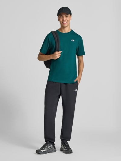 Mannenmodel draagt Regular fit t-shirt met ronde hals model 'EVOLUTION' van The North Face, labelstitching, ruglengte bij maat M 72 cm, voorkant volledige lichaamsweergave.