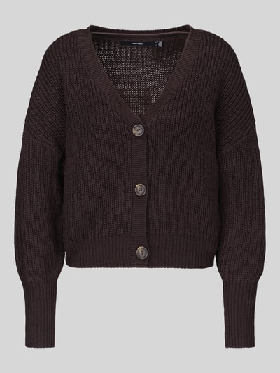 VERO MODA kardigan rozpinany o kroju oversized z dekoltem w serek model 'LEA' Czekoladowy 2