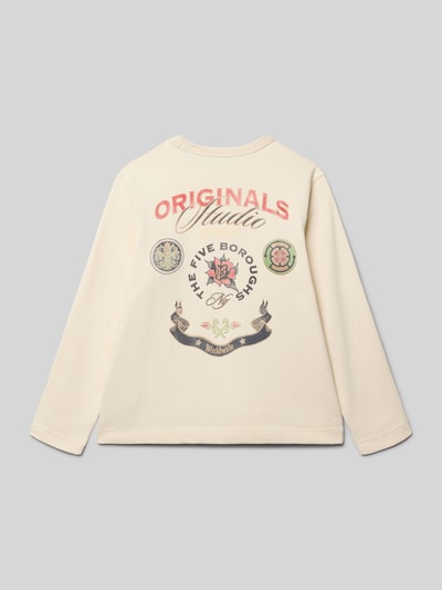 Jongen draagt Regular Fit Sweatshirt met logo-print model 'Upstate' van Jack & Jones, katoen, ronde hals, rugaanzicht.
