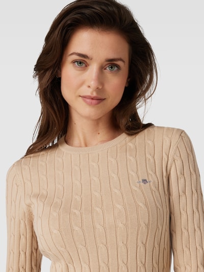 Gant Strickpullover mit Zopfmuster Sand 3