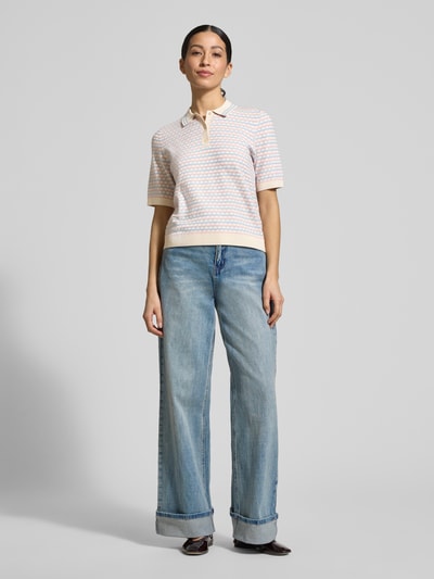 Jake*s Collection Gebreid shirt van viscosemix met polokraag Bleu - 1