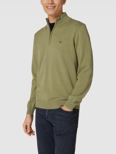 Fynch-Hatton Strickpullover mit Label-Stitching Modell 'Troyer' Olivgrün 4
