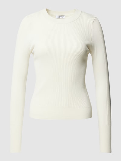 Esprit Pullover met geribde ronde hals Offwhite - 2