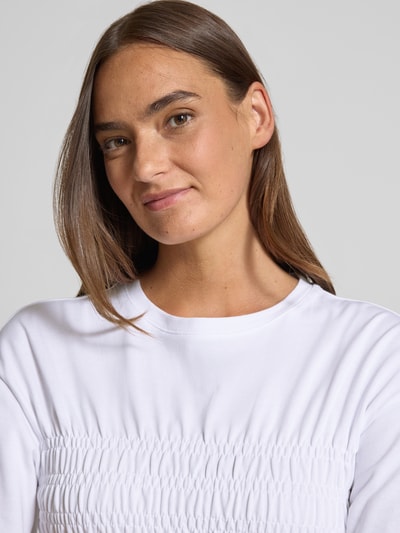 Jake*s Casual T-Shirt mit Smok-Details und Rundhalsausschnitt Weiss 3