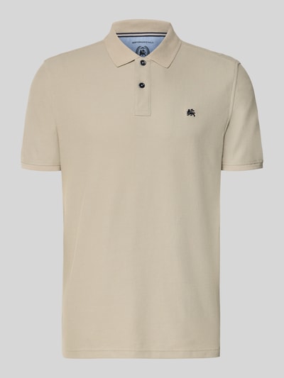 Produktfoto, Regular Fit Poloshirt mit Logo-Stitching Modell 'Performance' von Lerros, beiger Baumwoll-Mix, kurzärmelig, glatte Textur