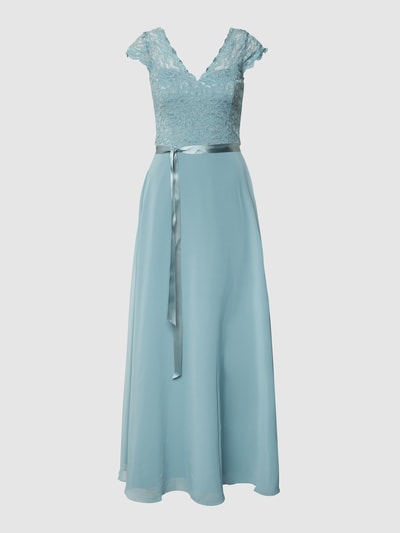 Swing Kurzärmeliges Abendkleid mit floralen Stickereien Bleu 2