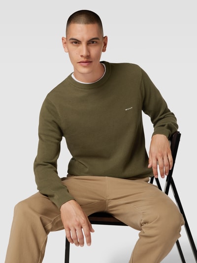 Gant Pullover mit Label-Stitching Modell 'PIQUE' Oliv 3