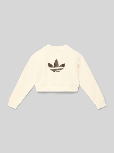 Produktfoto, Boxy Fit Sweatshirt mit Logo von adidas Originals aus Baumwoll-Mix, cremefarben, großes Logo auf Brust, Rundhalsausschnitt.