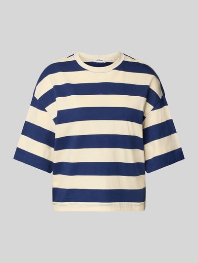 Produktfoto, Oversized T-Shirt aus reiner Baumwolle von s.Oliver RED LABEL in Creme mit navyblauen Blockstreifen, lockere Form, glatte Textur