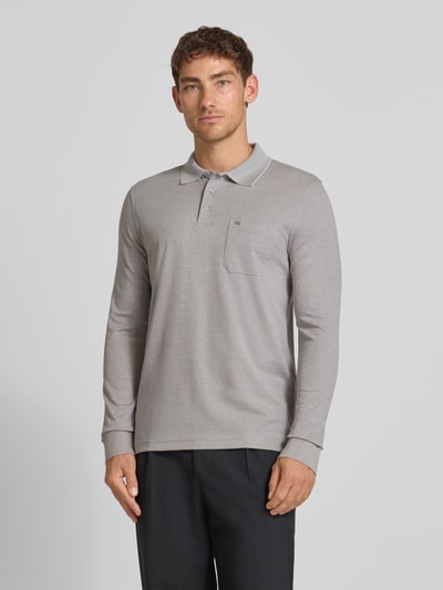Christian Berg Men Regular fit poloshirt in design met lange mouwen Middengrijs - 4