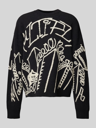 Multiply Apparel Gebreide pullover met statementprints Zwart - 2