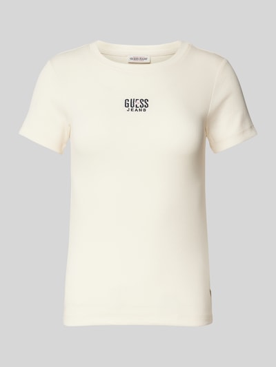 Guess Jeans T-shirt o kroju slim fit z wyhaftowanym logo Écru 2