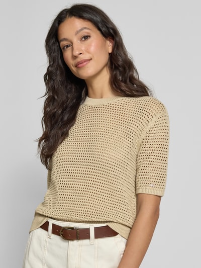 Tommy Hilfiger Regular Fit Häkelpullover aus Baumwoll-Mix Sand 3