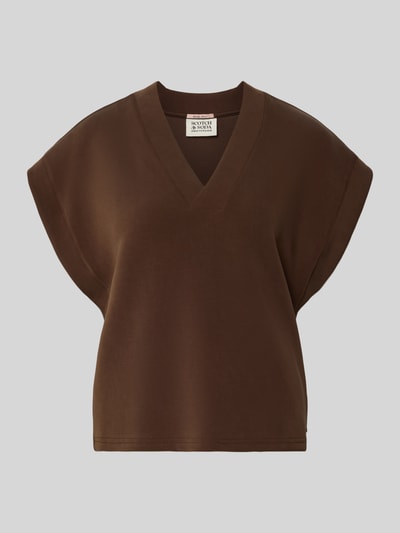 Produktfoto, Relaxed Fit T-Shirt mit Lyocell-Anteil von Scotch & Soda, Damen T-Shirt, braun, Elastischer-Material-Mix, V-Ausschnitt, Kappärmel