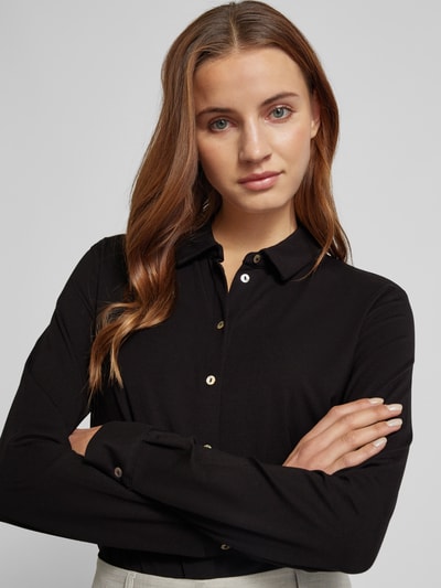 s.Oliver BLACK LABEL Regular fit overhemdblouse van jersey met knopen in parelmoeren look Zwart - 3