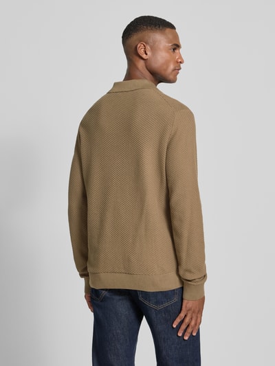 Lindbergh Sweter z dzianiny z fakturowanym wzorem i wykładanym kołnierzem Camel 5