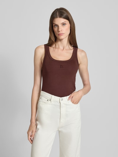 HUGO Regular fit tanktop van katoenmix, model 'DATAMIA' Chocoladebruin - 4