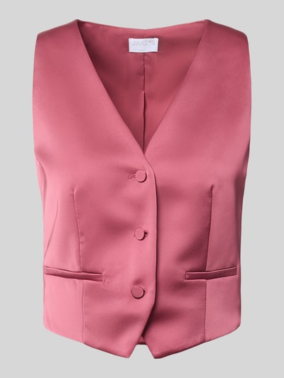 Produktfoto, Weste aus Satin mit V-Ausschnitt von Jake*s Cocktail in Rosa, Slim Fit, glatte Satin-Optik, Knopfleiste, Paspeltaschen, Rückenlänge 40 cm bei Größe 36