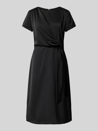 Produktfoto, Knielanges Cocktailkleid mit Knotendetail und Reißverschluss von Rinascimento in Schwarz, Taillierter Schnitt, Rundhalsausschnitt, glatte Textur