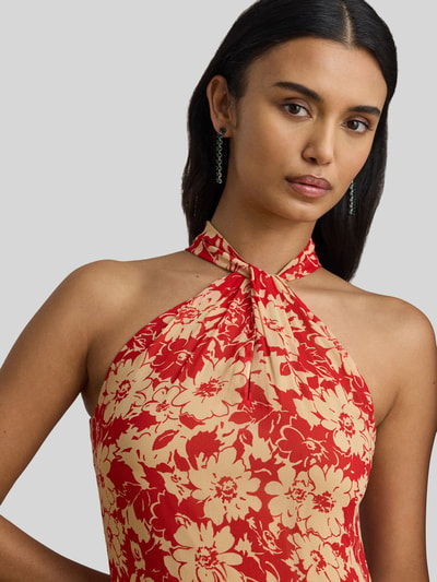 Lauren Ralph Lauren Körpernahes Neckholder Abendkleid mit Volants Rot 3