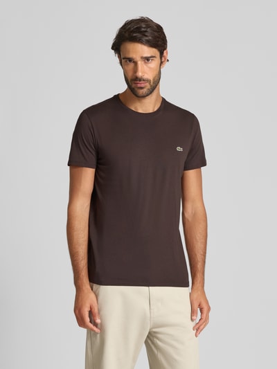 Lacoste Regular fit T-shirt van puur katoen, model 'SUPIMA' Donkerbruin - 4