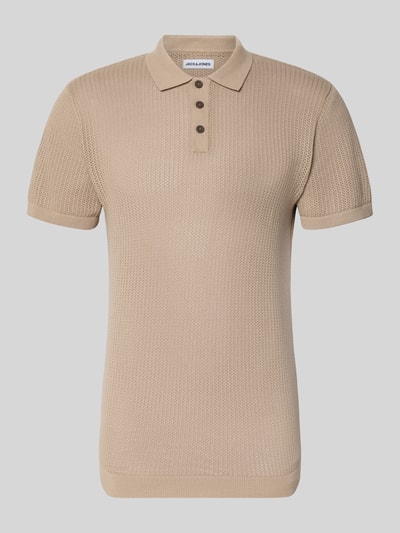 Produktfoto, Modern Fit Poloshirt mit kurzer Knopfleiste Modell 'JESS' von Jack & Jones, mieszanka bawełny, półprzezroczysty materiał, kołnierzyk polo