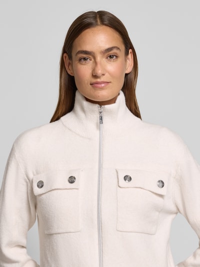 monari Regular fit gebreid jack met wol en borstzakken Ecru - 3