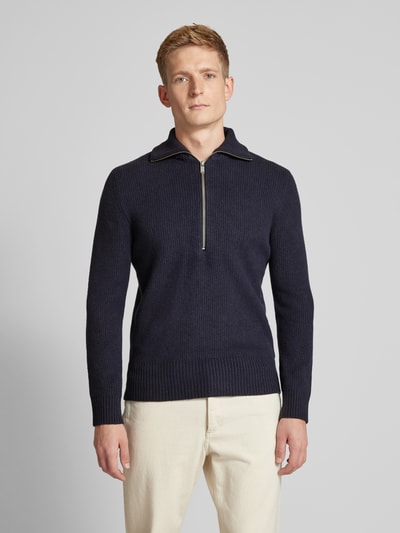 Drykorn Gebreide pullover met korte ritssluiting, model 'MANUELO' Marineblauw - 4