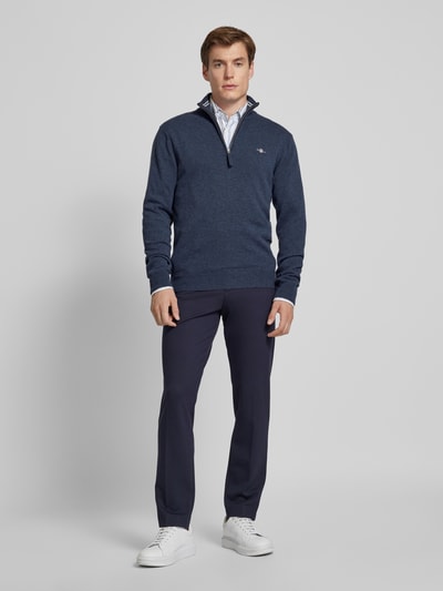 Gant Gebreide pullover met labelstitching, model 'SUPERFINE' Marineblauw gemêleerd - 1