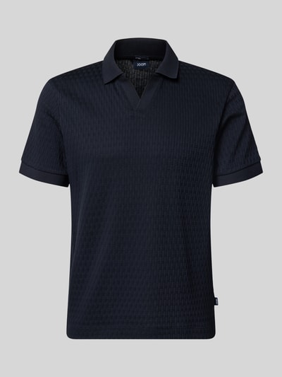 Produktfoto, Regular Fit Poloshirt mit V-Ausschnitt Modell 'Rauljose' von JOOP! Collection z fakturowanym wzorem z bawełny, kolor ciemnogranatowy