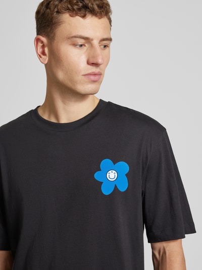 Hugo Blue T-Shirt mit Label- und Motiv-Print Modell 'Noretto' Black 3