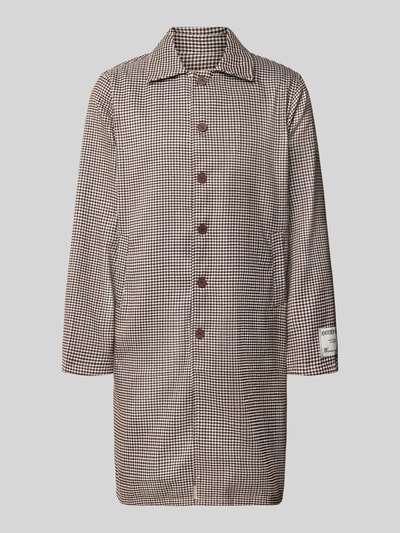 Produktfoto, Trenchcoat mit Knopfleiste und Label-Patch von ANOTHER COTTON LAB aus braun-weiß kariertem Stoff, gerader Schnitt, Kentkragen, strukturierte Textur