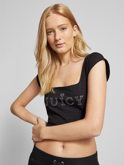 Juicy Couture T-shirt krótki z prostokątnym dekoltem model ‘REGAL’ Czarny 3