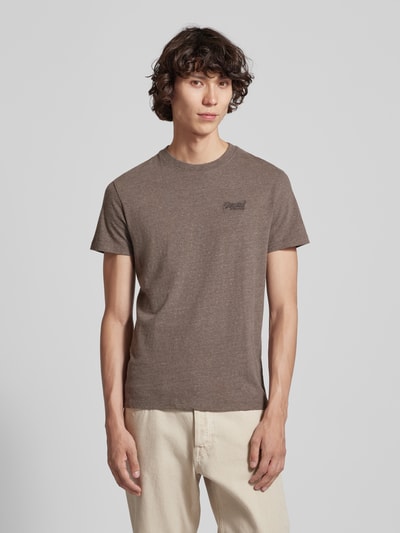 Superdry T-shirt met labelstitching Donkerbruin gemêleerd - 4