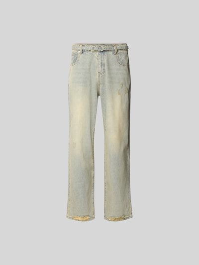 Produktfoto, Wide Fit Jeans im Used-Look von Don't Waste Culture aus Reine Baumwolle, 5-Pocket-Design, Knopf- und Reißverschluss, helle Waschung, sichtbare Used-Details, Innenbeinlänge 43 cm, Bundweite 80 cm, weite gerade Form