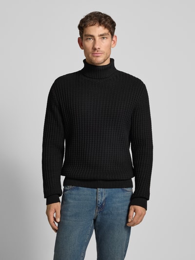 SELECTED HOMME Regular Fit Rollkragenpullover in Waffel-Struktur Modell 'TOM' Black 4