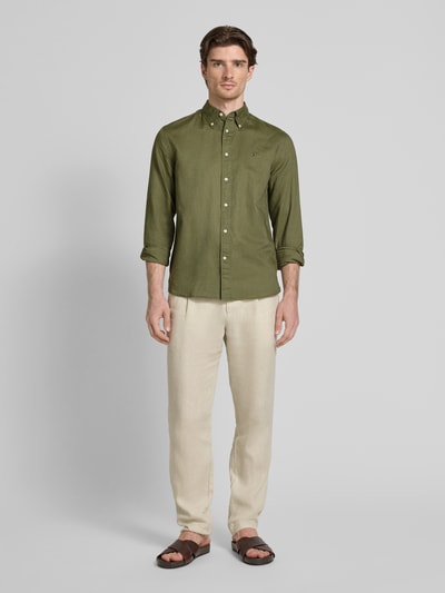 Tommy Hilfiger Regular Fit Freizeithemd aus Baumwoll-Leinen-Mix Oliv 1