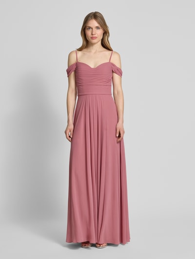 Mascara Abendkleid mit Carmen-Ausschnitt und Gehschlitz Altrosa 4
