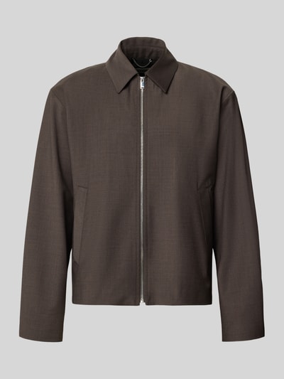 Produktfoto, Regular Fit Hemdjacke mit Reißverschluss Modell 'RIKKO' von DRYKORN aus braunem Material-Mix mit Woll-Anteil, Kentkragen und Eingrifftaschen, strukturierte Oberfläche, Herren.