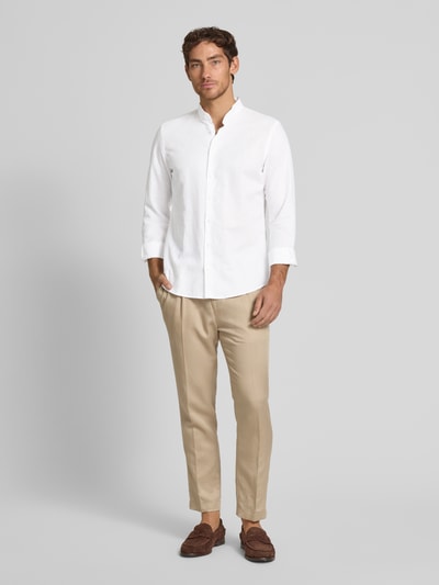 Jake*s Slim Fit Freizeithemd aus Leinen-Baumwoll-Mix Weiss 1