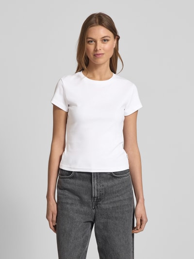 Mustang T-Shirt mit geripptem Rundhalsausschnitt Modell 'Addison' Weiss 4