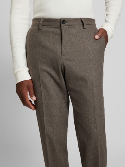 BOSS Slim fit pantalon met persplooien, model 'Genius' Taupe - 3