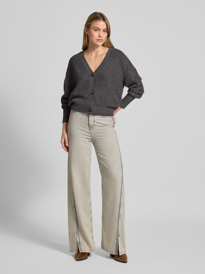 Vero Moda Loose fit gebreid jack met sierknopen, model 'LEA' Antraciet - 1