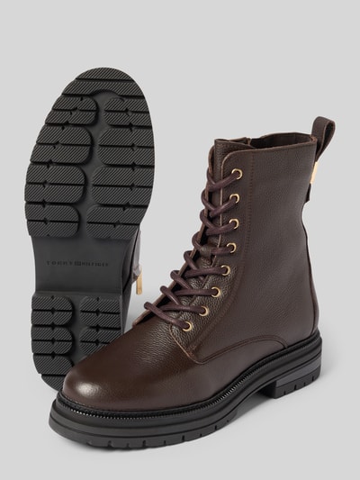 Tommy Hilfiger Veterlaarzen van fijn generfd leer Donkerbruin - 4